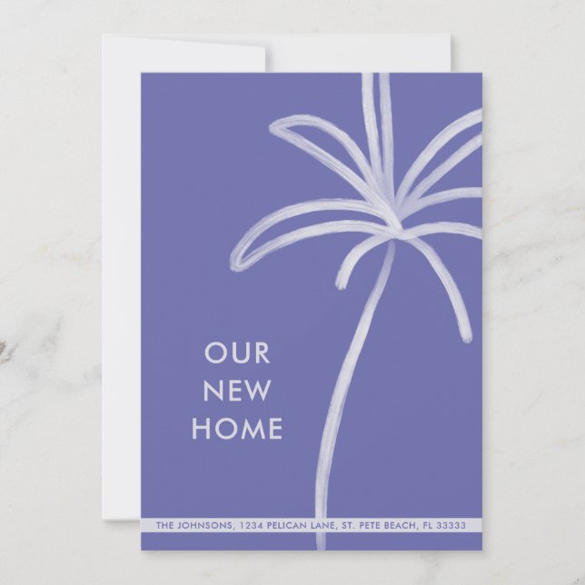 New Home Palm Tree Minimalist Periwinkle Moving Announcement (Front)