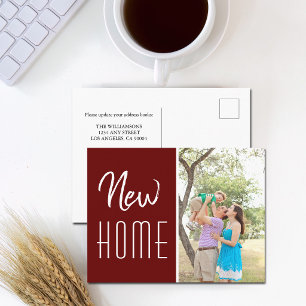 New Home Photo Burgundy Moving Announcement Postcard