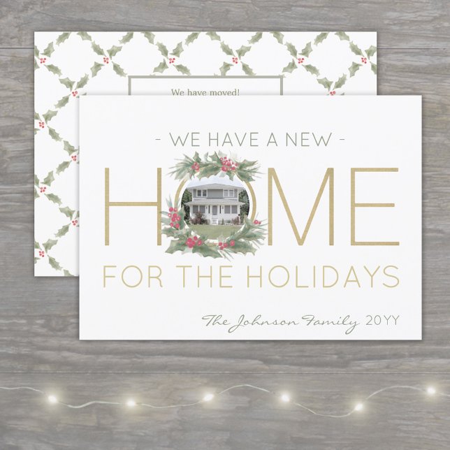 New Home Photo Christmas Wreath Change of Address Holiday Card (Creator Uploaded)