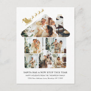 New Home Photo Collage Gold Santa Sleigh Moving Holiday Postcard