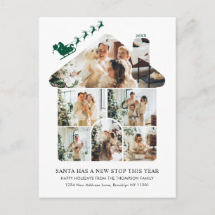New Home Photo Collage Green Santa Sleigh Moving Holiday Postcard