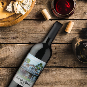 New Home Photo Handwritten Script Custom Modern  Wine Label