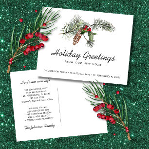 New Home Pine Bough Christmas Berries Moving Announcement Postcard