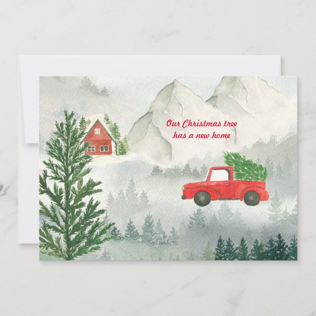 New Home Red Truck Watercolor Flat Holiday Card (Front)