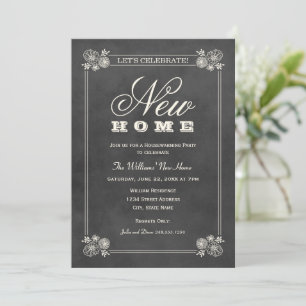 New Home Rustic Black Chalkboard Housewarming Invitation