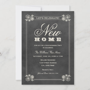 New Home Rustic Black Chalkboard Housewarming Invitation