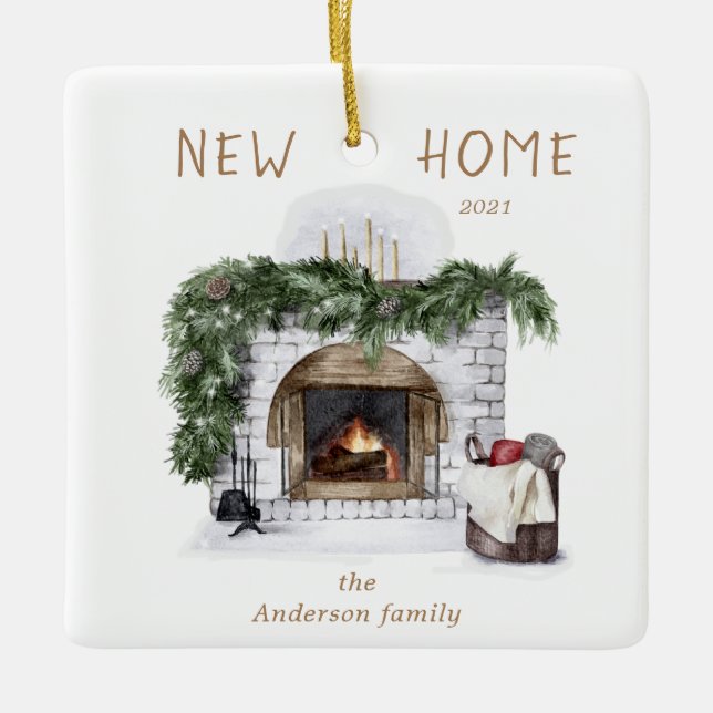 New Home Rustic Fireplace Photo Ceramic Ornament (Front)