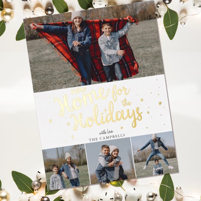 New Home Script We've Moved Moving Photo   Foil Holiday Postcard (Creator Uploaded)