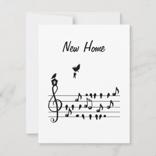 New home, song bird carrying key of new home holiday card