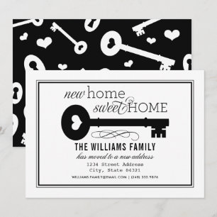 New Home Sweet Home Black White Vintage Key Moving Announcement