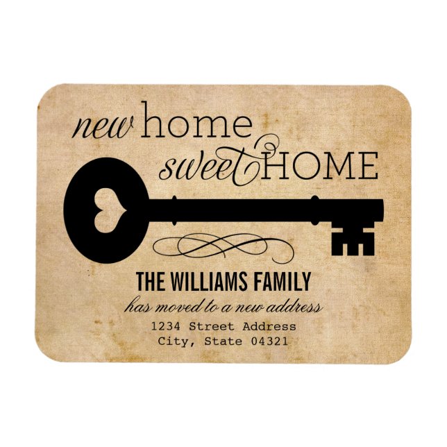 New Home Sweet Home Vintage Key Moving Magnet (Horizontal)