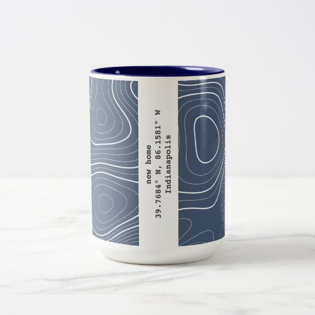 New Home Topography Coordinates House Warming Gift Two-Tone Coffee Mug (Center)