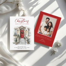 New Home Watercolor Red Front Door Christmas