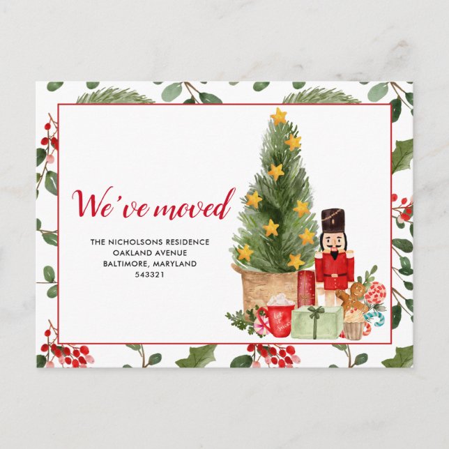 New Home | We Have Moved Nutcracker Holiday Announcement Postcard (Front)