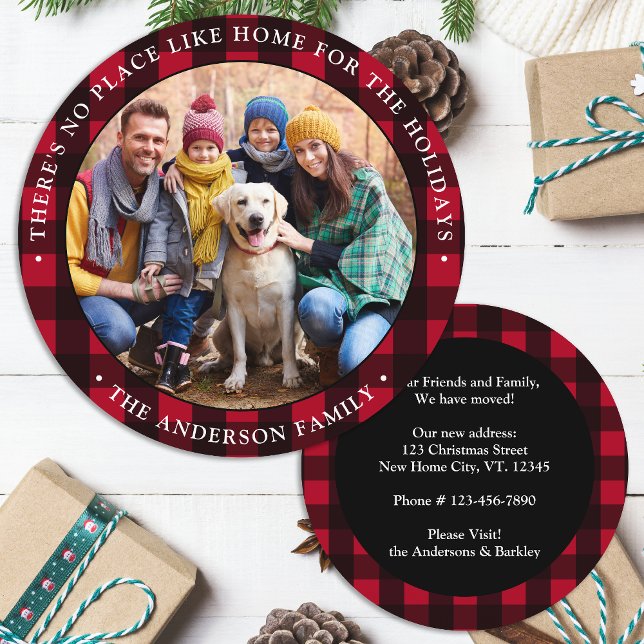 New Home We Moved Photo Red Plaid Holiday Moving A Announcement (Creator Uploaded)