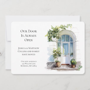 New Home We've Moved White Watercolor Door Moving Announcement