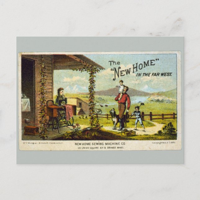 New Home with Sewing Machine Announcement Postcard (Front)