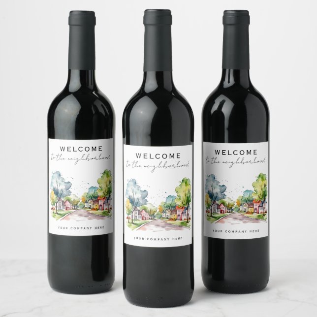 New Homeowner Welcome to the Neighbourhood Realty Wine Label (Bottles)