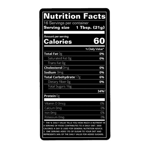New Honey Nutrition Facts Black Product (Front)