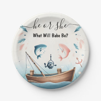 New Hook Bait Fun Wood Fish Fishing Gender Reveal Paper Plate