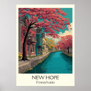 New Hope Pennsylvania Vintage Canal Town Art Poster