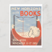 "New Horizons with Books" Vintage Library Poster 