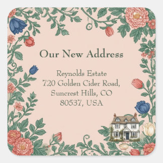 New House Address William Morris Inspired Greenery Square Sticker