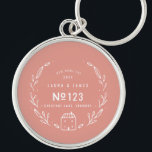 New house hand drawn floral design key ring<br><div class="desc">New house hand drawn floral design. With space for the couples name,  house number,  address and year. Part of a collection. Background colour can be changed.</div>