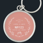 New house hand drawn floral design key ring<br><div class="desc">New house hand drawn floral design. With space for the couples name,  house number,  address and year. Part of a collection. Background colour can be changed.</div>