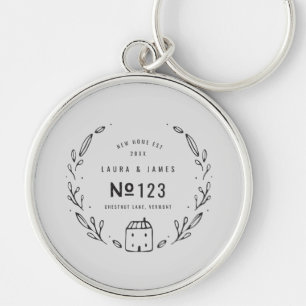 New house hand drawn floral design key ring