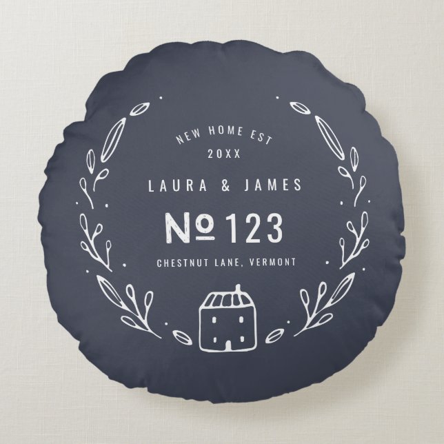 New house hand drawn floral design round cushion (Front)