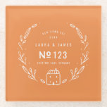 New house hand drawn floral glass coaster<br><div class="desc">New house hand drawn floral design. With space for the couples name,  house number,  address and year. Part of a collection. "background colour can be changed</div>