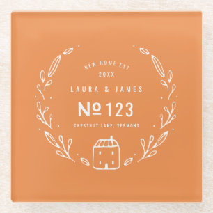 New house hand drawn floral glass coaster
