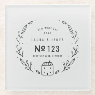 New house hand drawn floral glass coaster