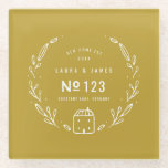 New house hand drawn floral glass coaster<br><div class="desc">New house hand drawn floral design. With space for the couples name,  house number,  address and year. Part of a collection. "background colour can be changed</div>