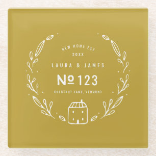 New house hand drawn floral glass coaster