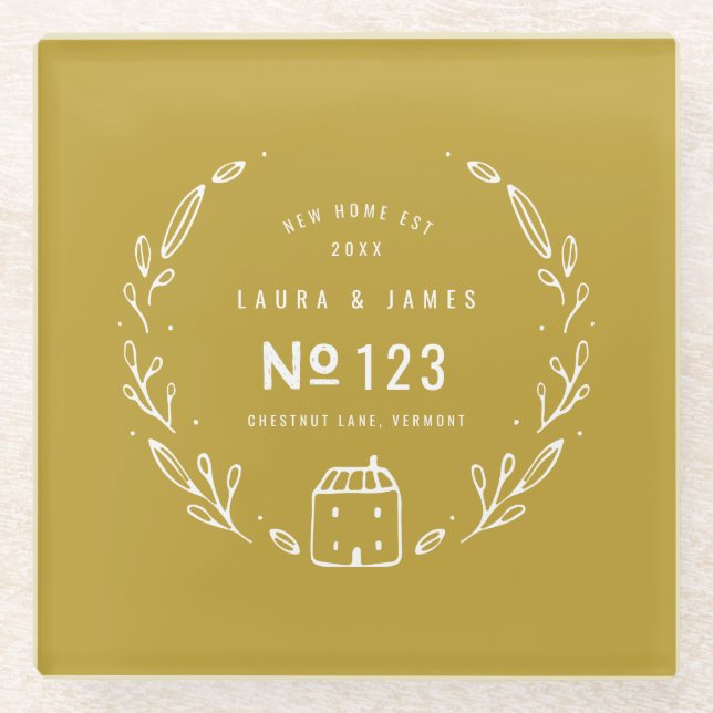 New house hand drawn floral glass coaster (Front)