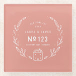 New house hand drawn floral glass coaster<br><div class="desc">New house hand drawn floral design. With space for the couples name,  house number,  address and year. Part of a collection. "background colour can be changed</div>
