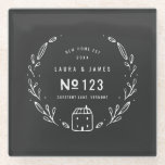 New house hand drawn floral glass coaster<br><div class="desc">New house hand drawn floral design. With space for the couples name,  house number,  address and year. Part of a collection. "background colour can be changed</div>