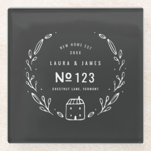 New house hand drawn floral glass coaster
