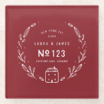 New house hand drawn floral glass coaster<br><div class="desc">New house hand drawn floral design. With space for the couples name,  house number,  address and year. Part of a collection. "background colour can be changed</div>