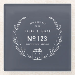 New house hand drawn floral glass coaster