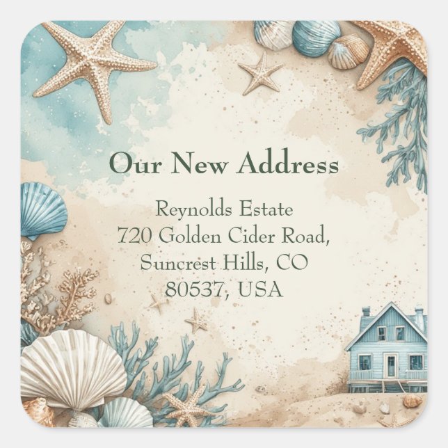 New House Seaside Beach House Coastal Marine Life Square Sticker (Front)