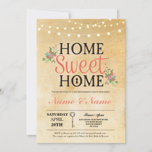 New House warming Sweet Home Key Invitation Invite (Front)