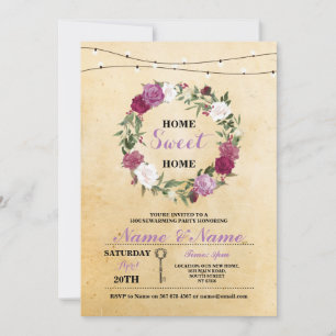 New Housewarming Home Sweet Home Key Rustic Invite