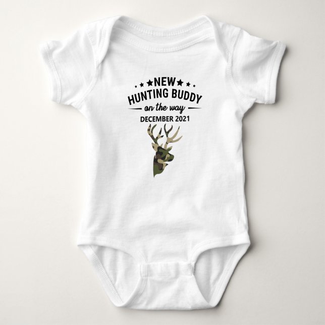 New Hunting Buddy Baby Announcement Bodysuit (Front)