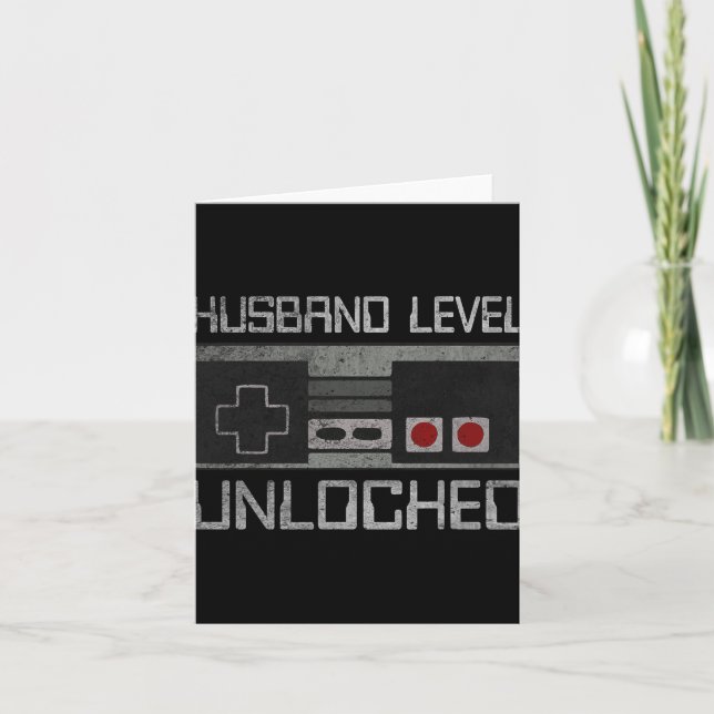 New Husband Level Unlocked Just Married Gamer Bach Card (Front)