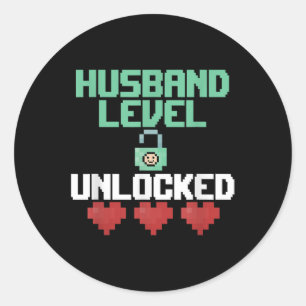 New Husband Level Unlocked Just Married Gamer Gift Classic Round Sticker