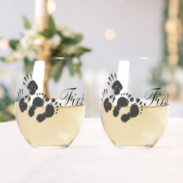 New Infant-hand n footprint Stemless Wine Glass