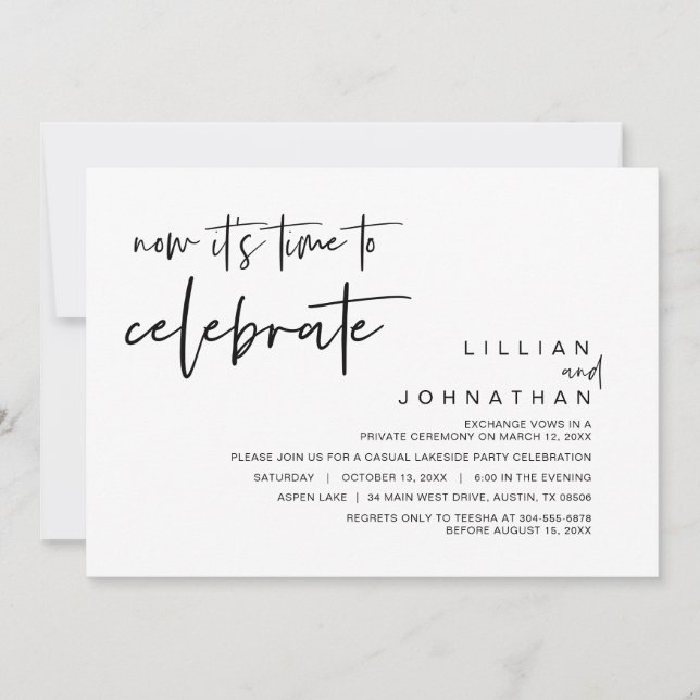 New it's time to celebrate, Wedding Elopement Invitation (Front)